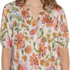 Liverpool Los Angeles White Floral Puff Half Sleeve Top Womens 1X NWT